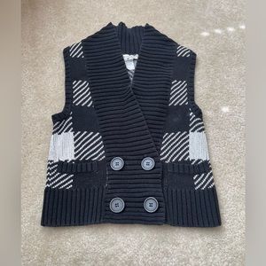 Black and White Plaid Knit Sweater Vest - Size: Medium - 100% Cotton